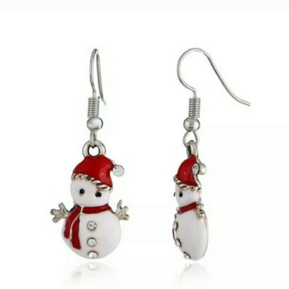 Red & White Winter Snowman Dangle Drop Earrings - Picture 6 of 8